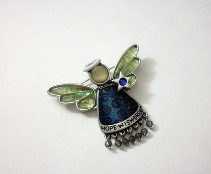 Abalone Paua Shell Rhinestone Metal Angel Pin 51117