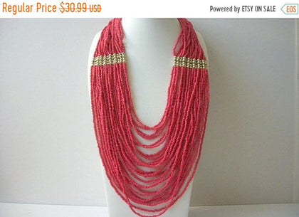 Fuchsia Dark Pink Japanese Glass Beads Necklace 52018