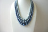 Vintage 1940s Lady Sings The Blues Gray Blue Metallic Faux Pearl Triple Strand Necklace 52018