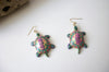 Hand Made Hand Painted Colorful Wooden Turtle Earrings 72018