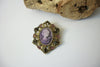 Gold Toned Filigree Purple Cameo Rhinestones Brooch 51318