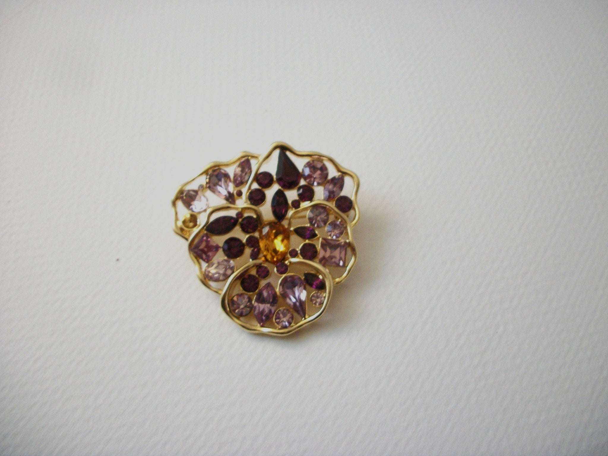 NOLAN MILLER Wild Pansy Gold Tone Amethyst Crystals Brooch 71218