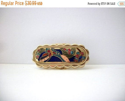 Vintage Gold Tone Colorful Cloisonne Lipstick Holder With Mirror 71218G