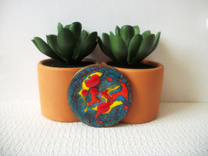 Vintage Bright Bold Fire Glazed On Copper Modernist Pin 71218T