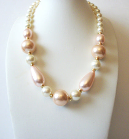 Vintage Pale Pink White Faux Pearl Necklace 71218S