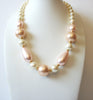 Vintage Pale Pink White Faux Pearl Necklace 71218S