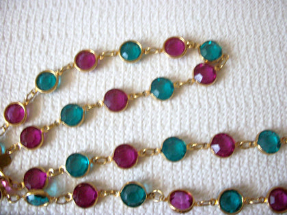 Vintage Stamped Austrian Crystal Teal Fuchsia Necklace 71218Z