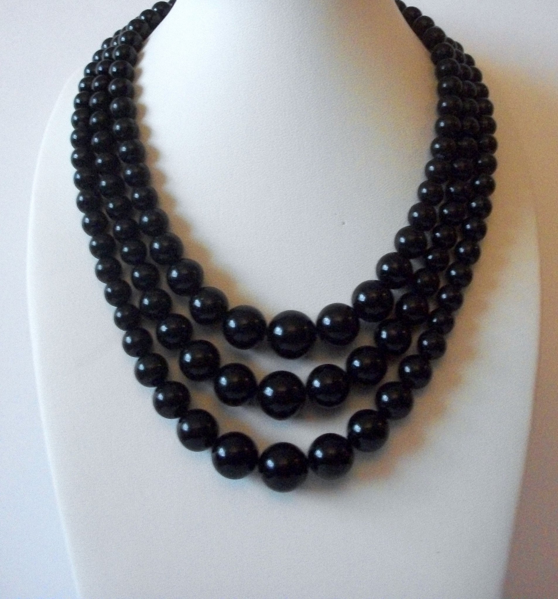 Vintage JAPAN Multi Strand Black Acrylic Necklace 71218Z