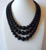 Vintage JAPAN Multi Strand Black Acrylic Necklace 71218Z