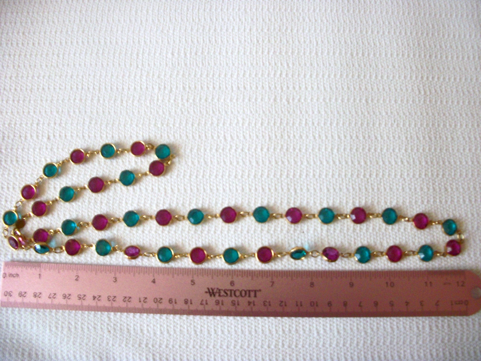 Vintage Stamped Austrian Crystal Teal Fuchsia Necklace 71218Z