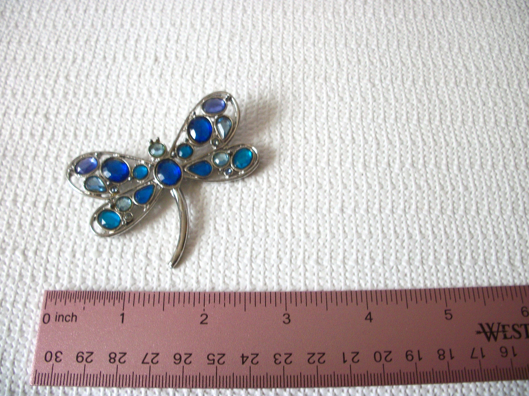 Vintage Silver Blue Glass Dragonfly Brooch Pin 71218Z