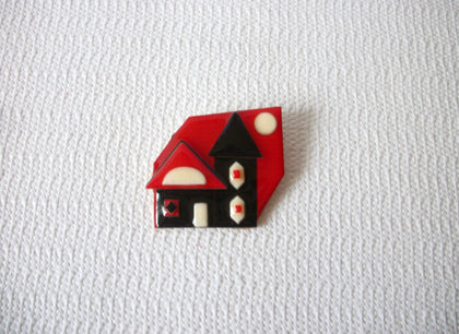 LUCINDA Bright Bold Red Black House Pin 71218T