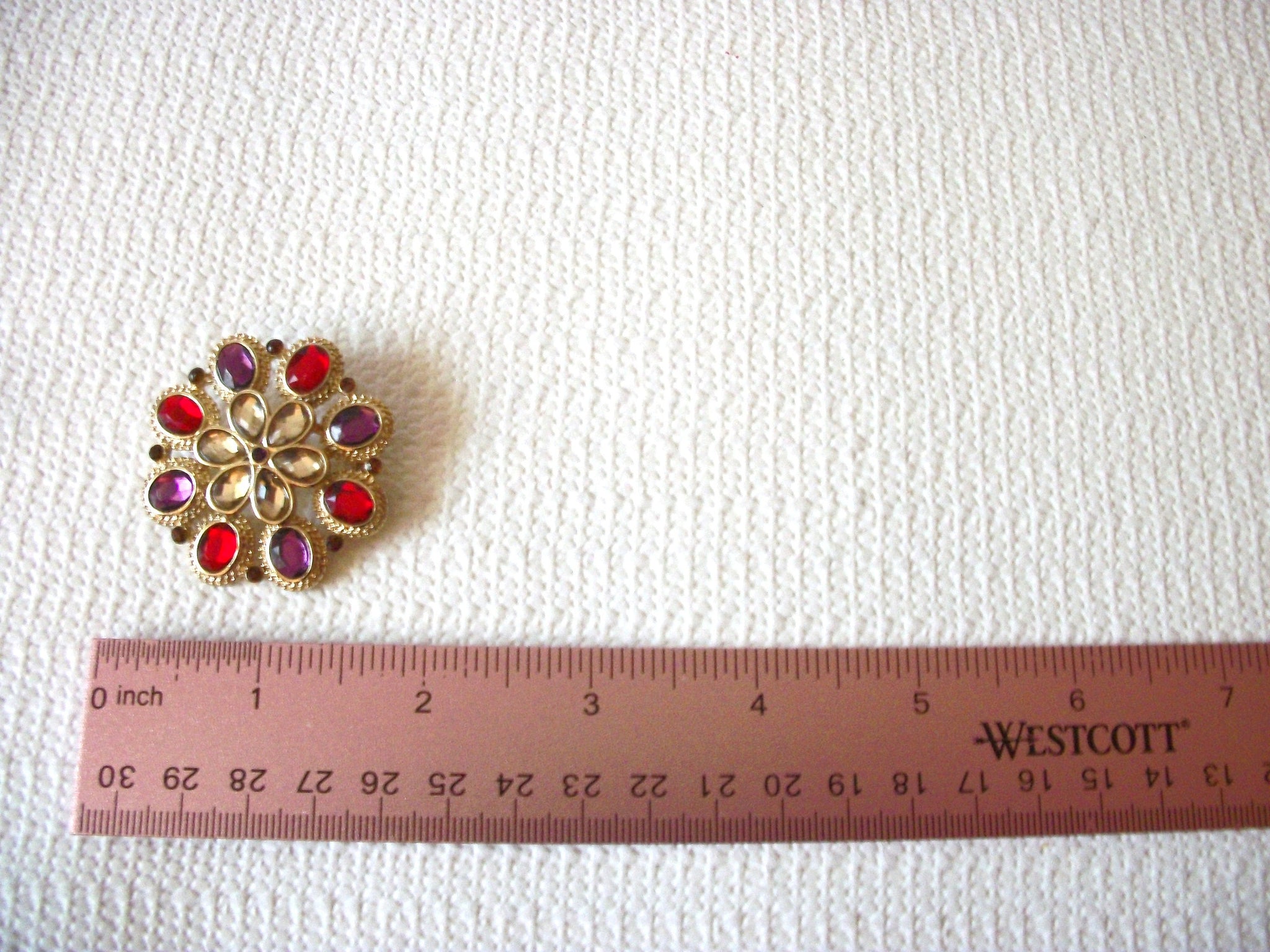 Vintage Purple Red Champagne Rhinestones Pin 71218T