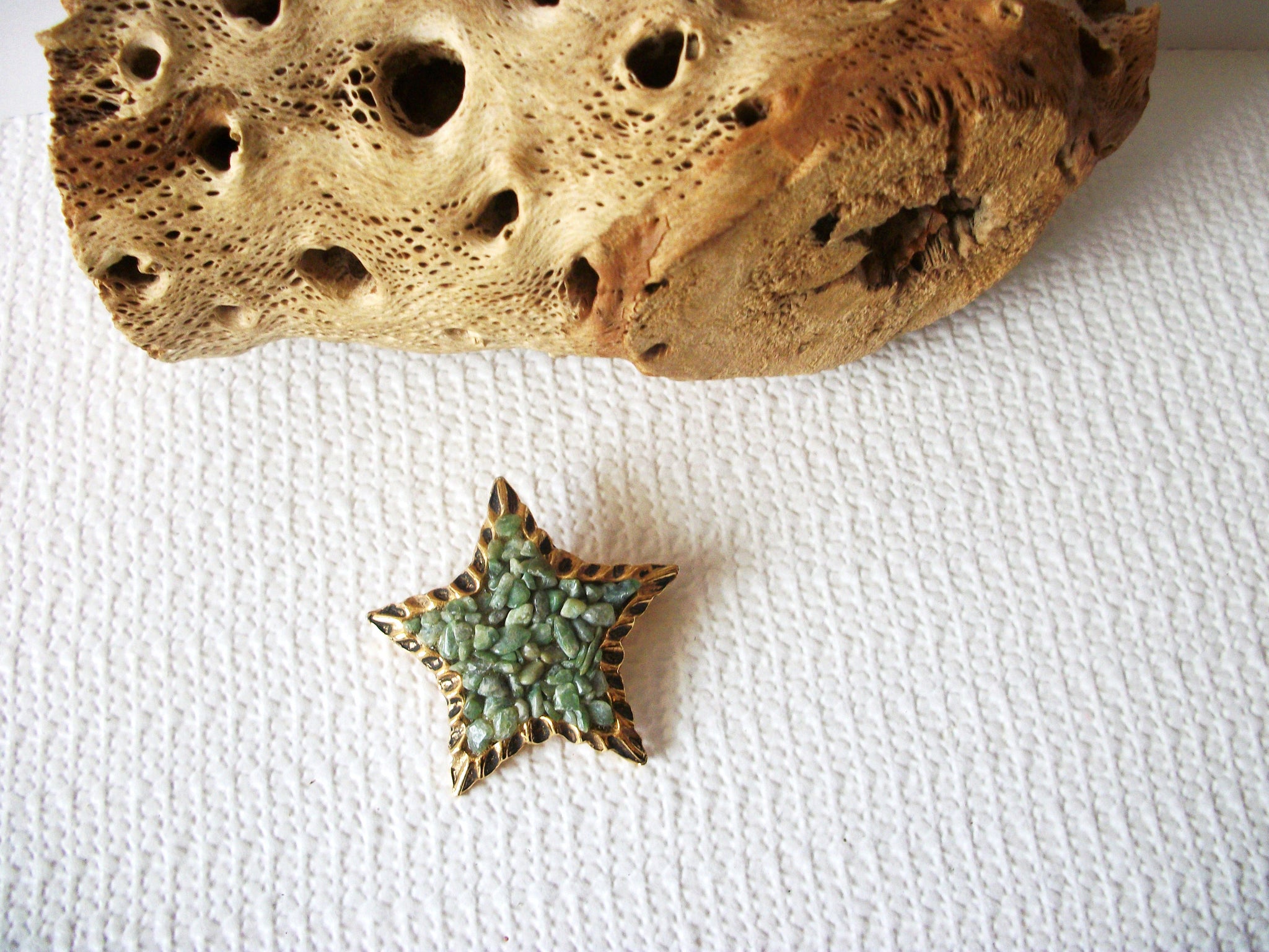 Vintage Star Fish Aventurine Stones Brooch Pin 71218Z