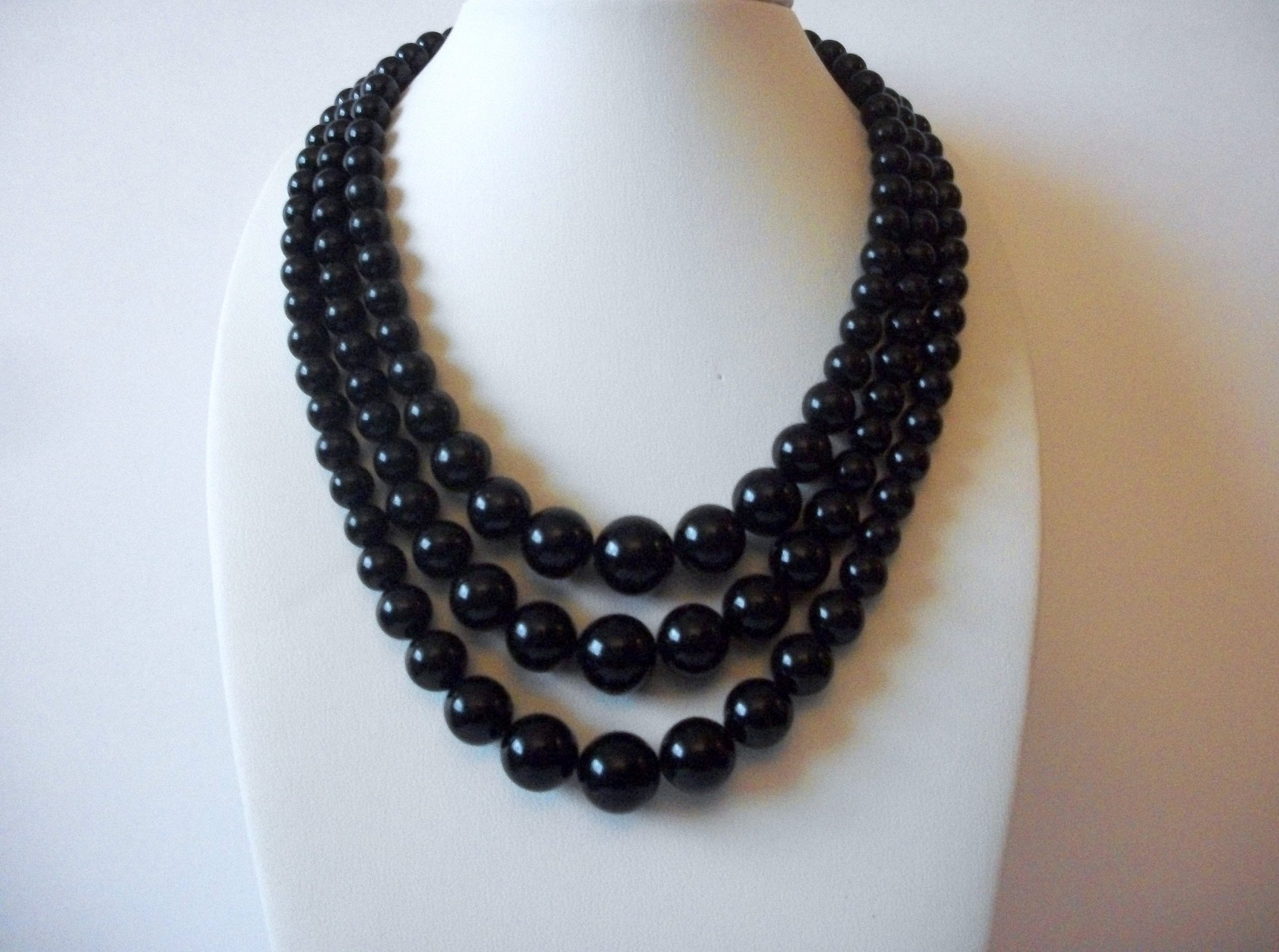 Vintage JAPAN Multi Strand Black Acrylic Necklace 71218Z