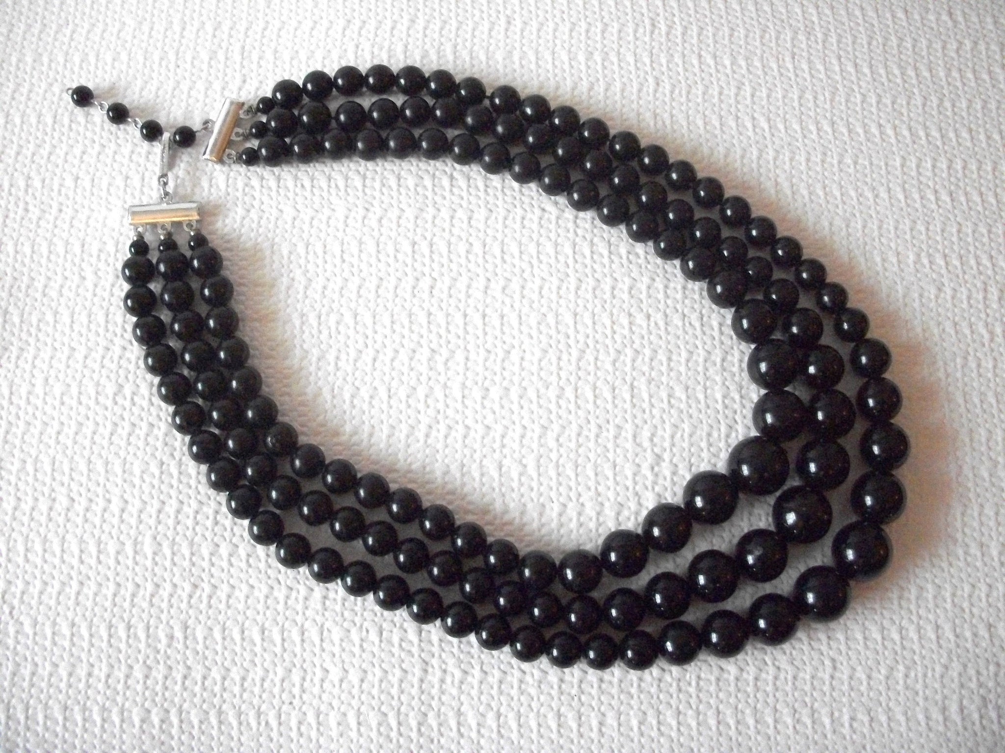 Vintage JAPAN Multi Strand Black Acrylic Necklace 71218Z