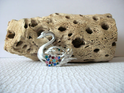 Vintage Colorful Rhinestones Swan Brooch Pin 71218Z