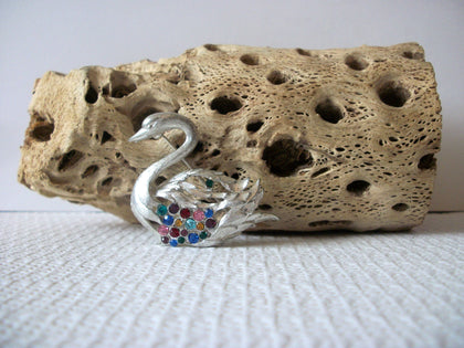 Vintage Colorful Rhinestones Swan Brooch Pin 71218Z